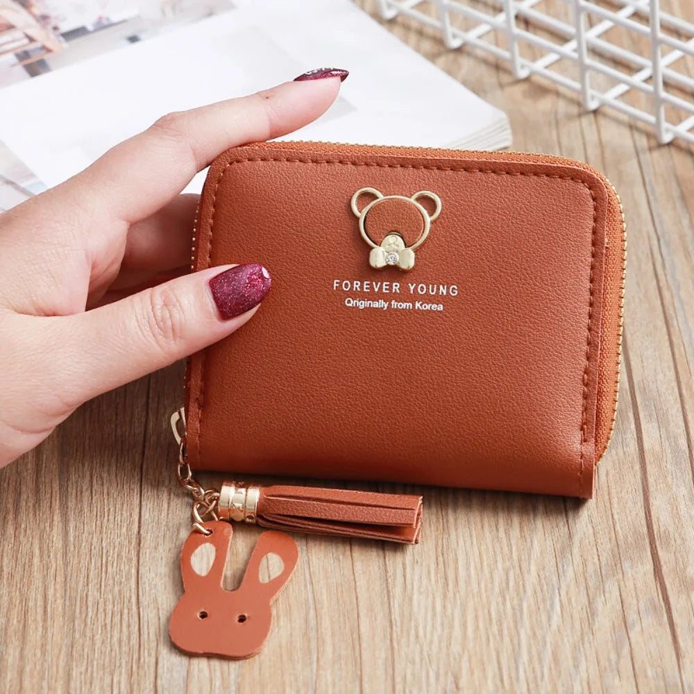 Women's leather Wallet Short Coin Purse Card Holder Small Ladies Wallet Female Hasp Mini Clutch Fashionable bear design wallet