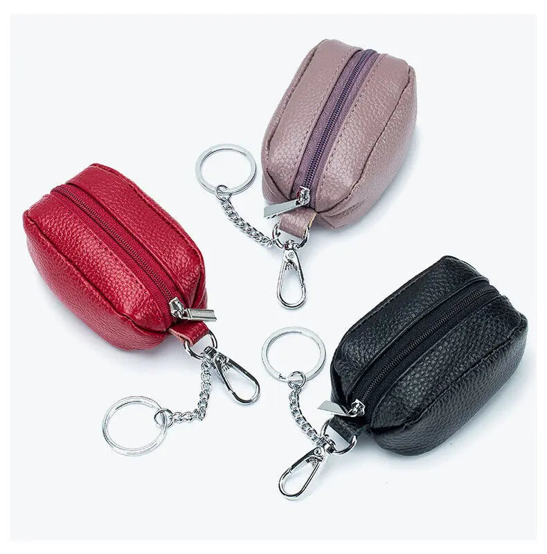 Small Pocket Zipper Key Storage Bag Simple Elegant PU Leather Wallet Car Key Ring Solid Color Lipstick Earphone Pouch Pocket