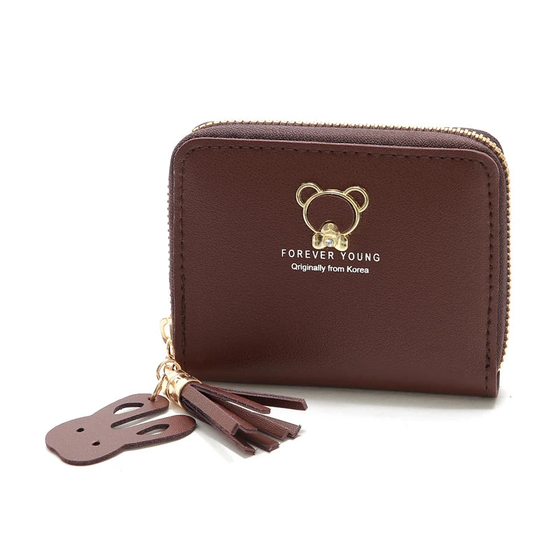 Women's leather Wallet Short Coin Purse Card Holder Small Ladies Wallet Female Hasp Mini Clutch Fashionable bear design wallet