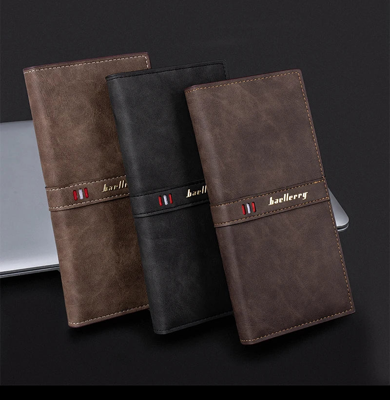 Men's Leather Wallet ID Card Holder Purse Bifold Pocket Long Clutch Bifold Business Money Bag Man Wallets Slim Wallet Card Slot