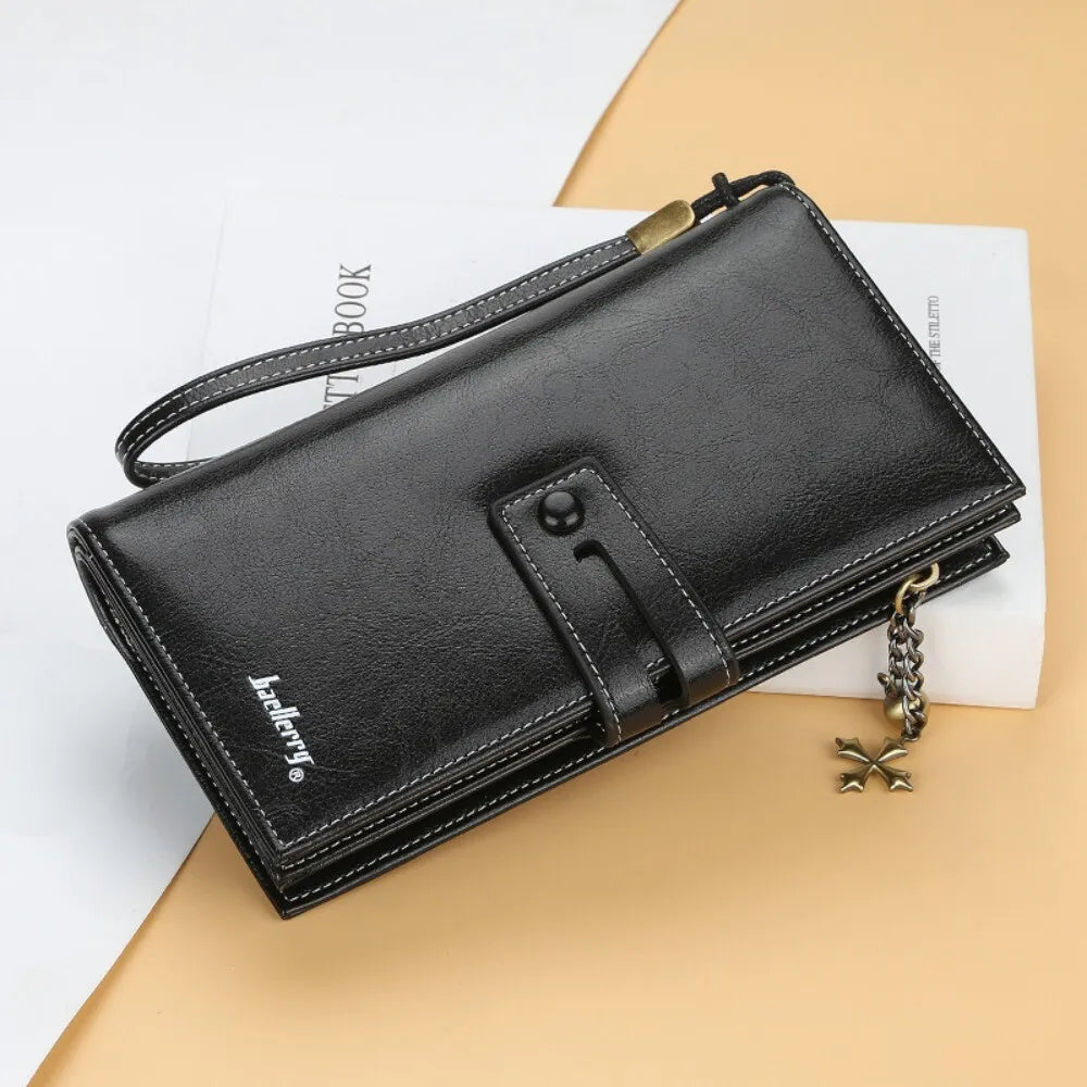 Women's Fashion Leather Wallet Bifold Zipper Wallet Multi-card Slot Purse Wristband Handbag Large Capacity Wallet Phone Bag