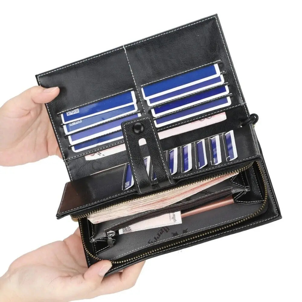 Women's Fashion Leather Wallet Bifold Zipper Wallet Multi-card Slot Purse Wristband Handbag Large Capacity Wallet Phone Bag