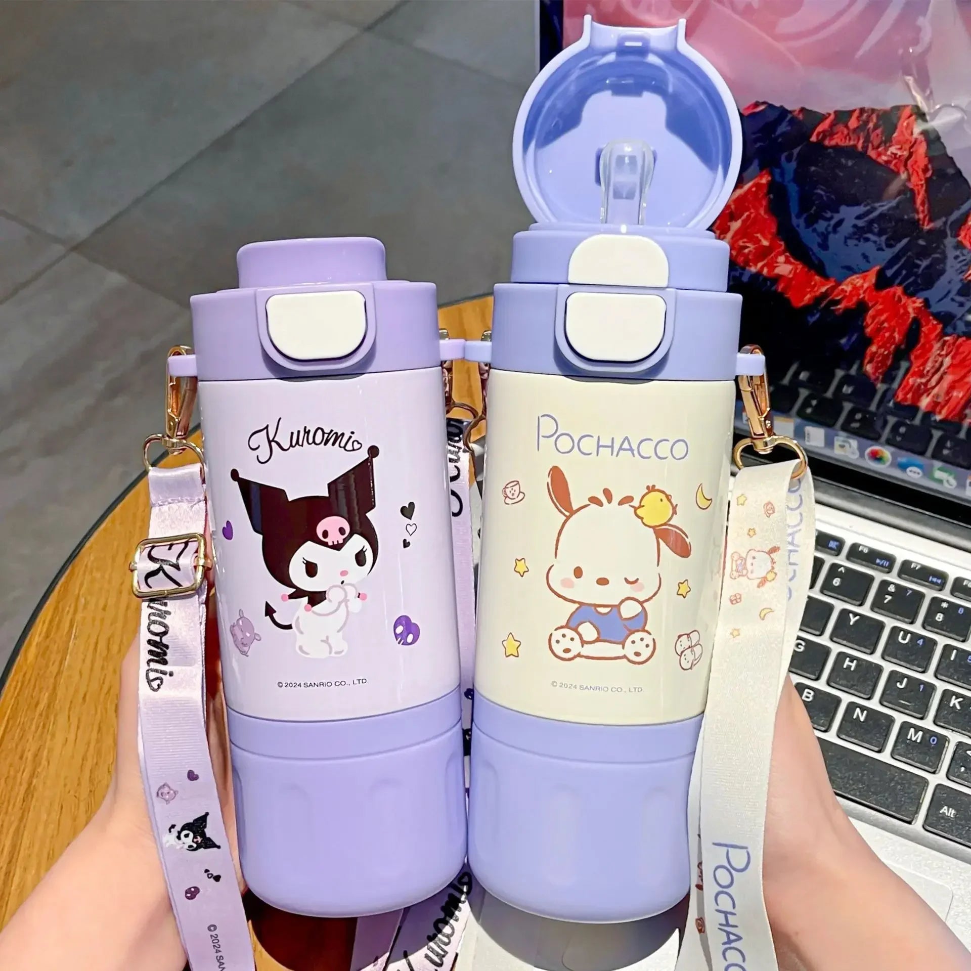 480ml Sanrio Thermos Cup Hello Kitty Kuromi Cinnamoroll Water Cup My Melody Student Stainless Steel Tinsulated Water Bottle Gift