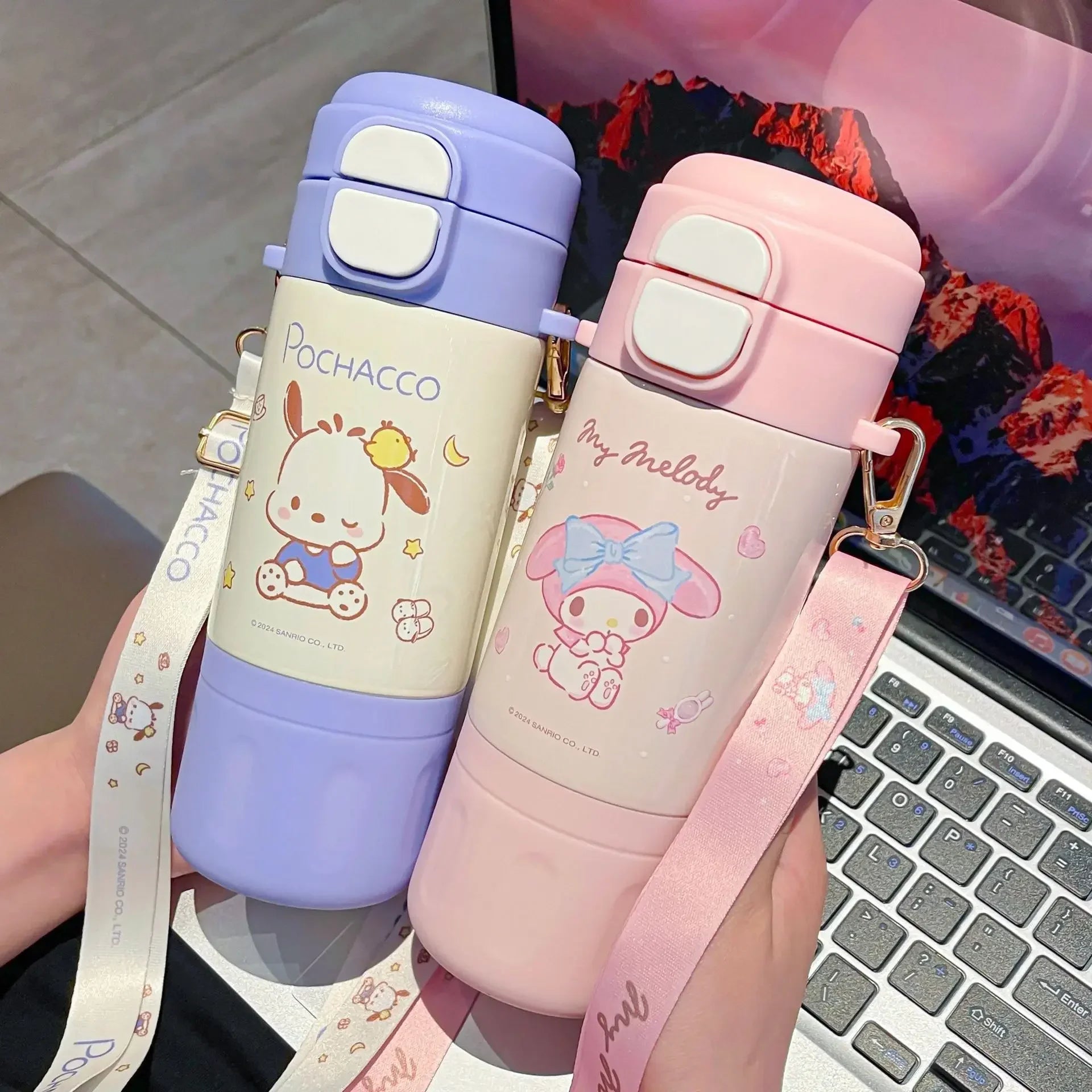 480ml Sanrio Thermos Cup Hello Kitty Kuromi Cinnamoroll Water Cup My Melody Student Stainless Steel Tinsulated Water Bottle Gift