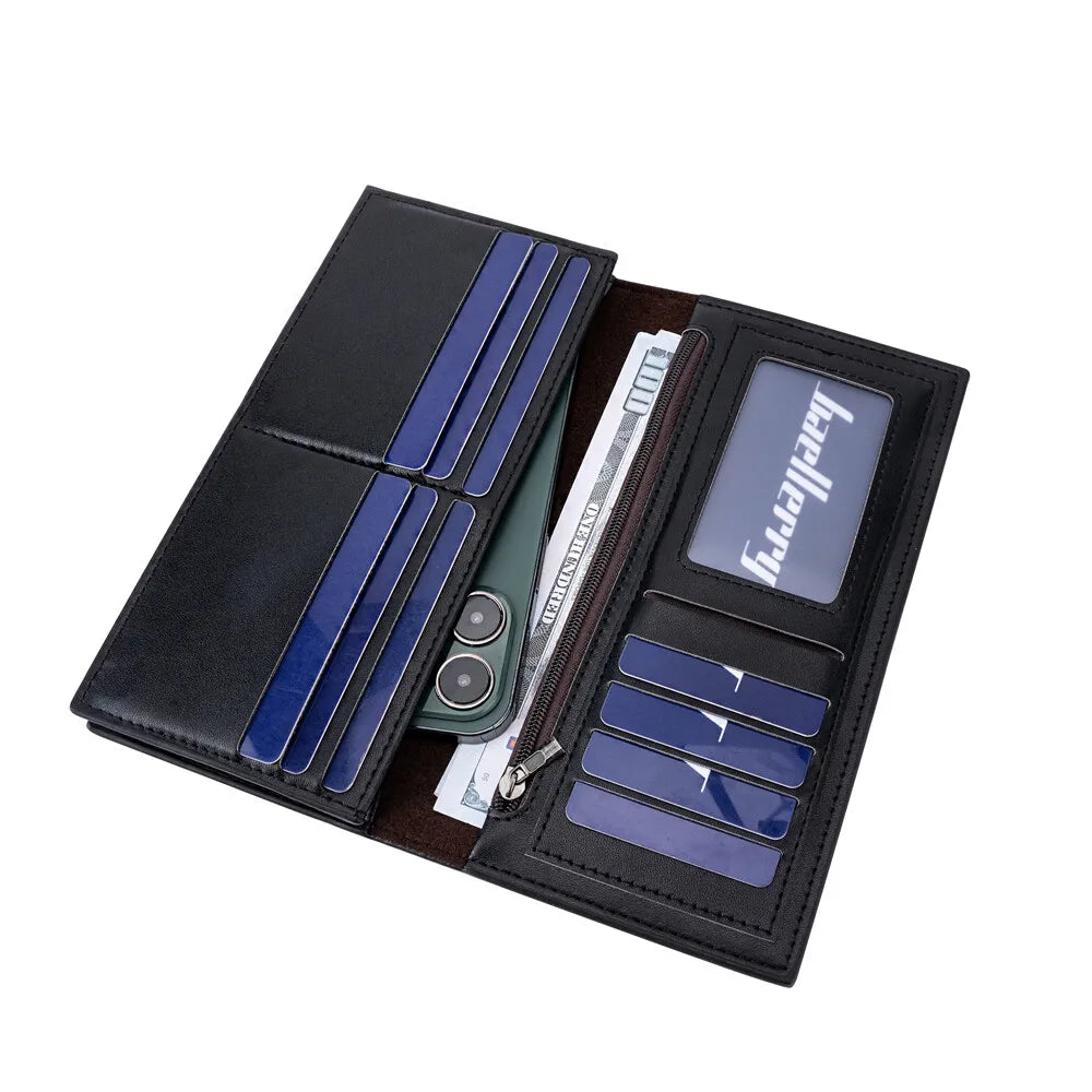 Men's Leather Wallet ID Card Holder Purse Bifold Pocket Long Clutch Bifold Business Money Bag Man Wallets Slim Wallet Card Slot