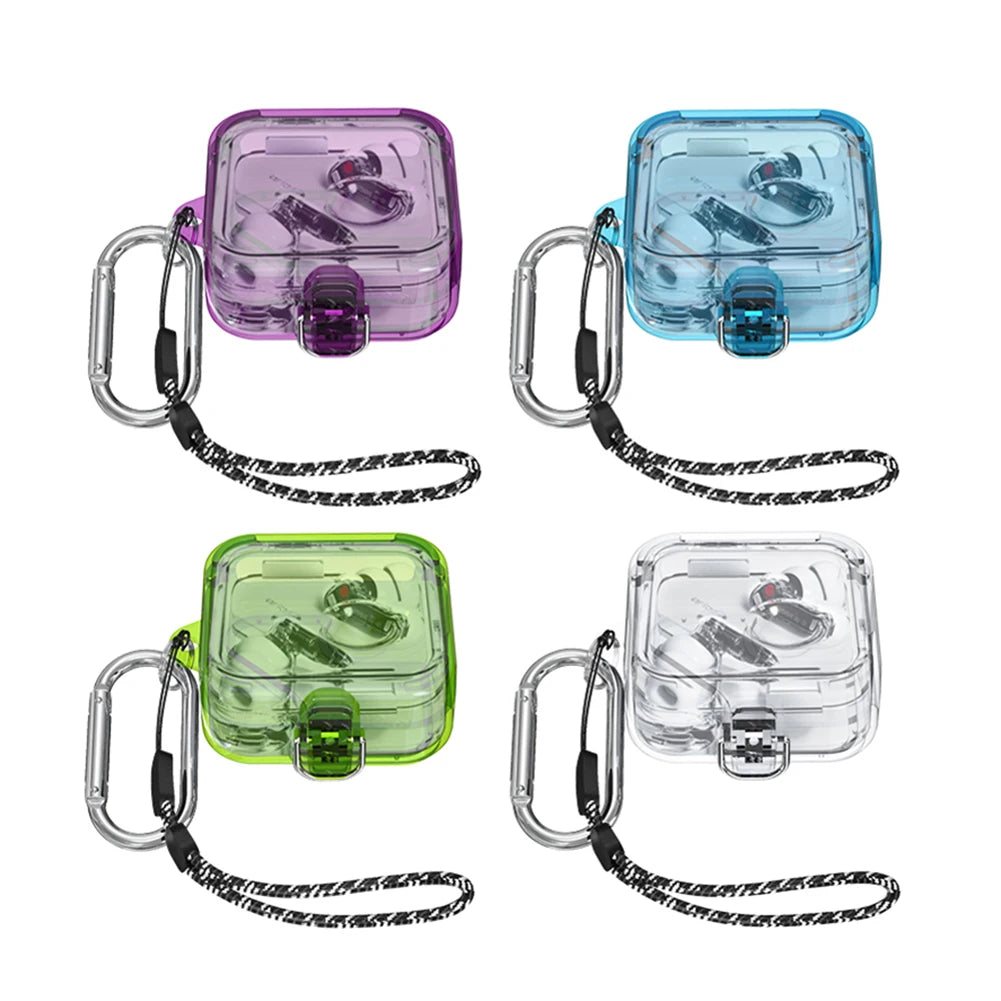 PC Headphone Box Case Clear Candy Color Wireless Headphones Cover With Lanyard Hook Waterproof Fall-protection for Nothing Ear 2