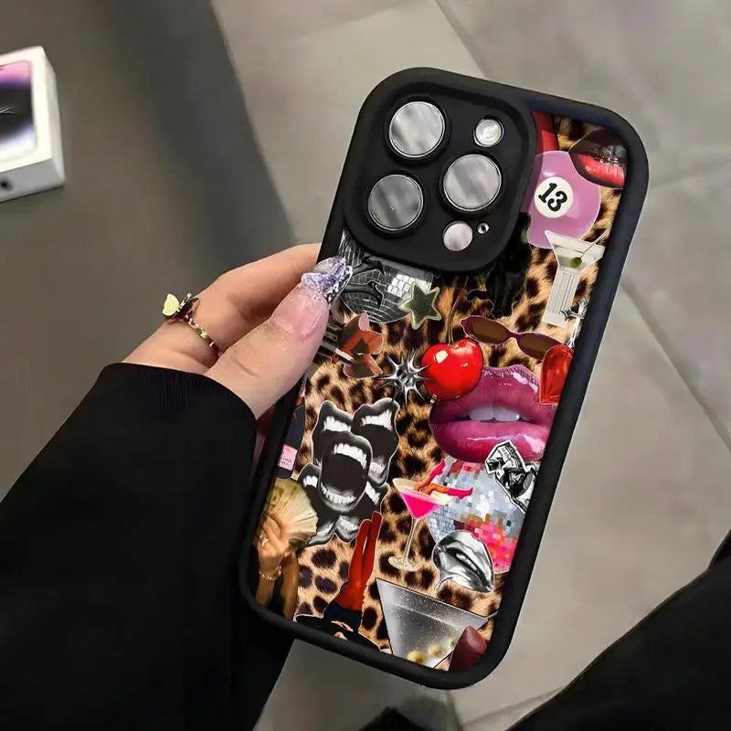 Lip & Leopard-print Phone Case Phone Accessories for IPhone 16 Pro Max 15 Pro 14Plus 13 12 11 XR X/XS Smartphone Accessories