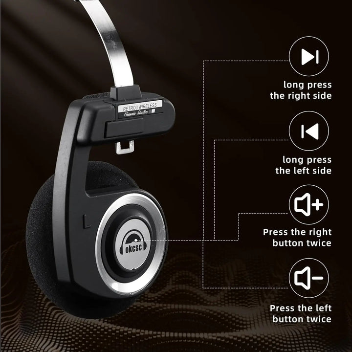 okcsc Retro 3rd Wireless Headphones Drive Open HIFI On-Ear Bluetooth Headphones Portable Lightweight Headsts with Microphone