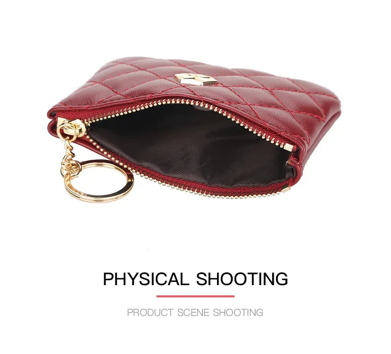 Women's Small Coin Purse PU Leather Wallet Fashion Mini Card Cash Holder Storage Bag with Keychain Ladies Zipper Wallet Gifts