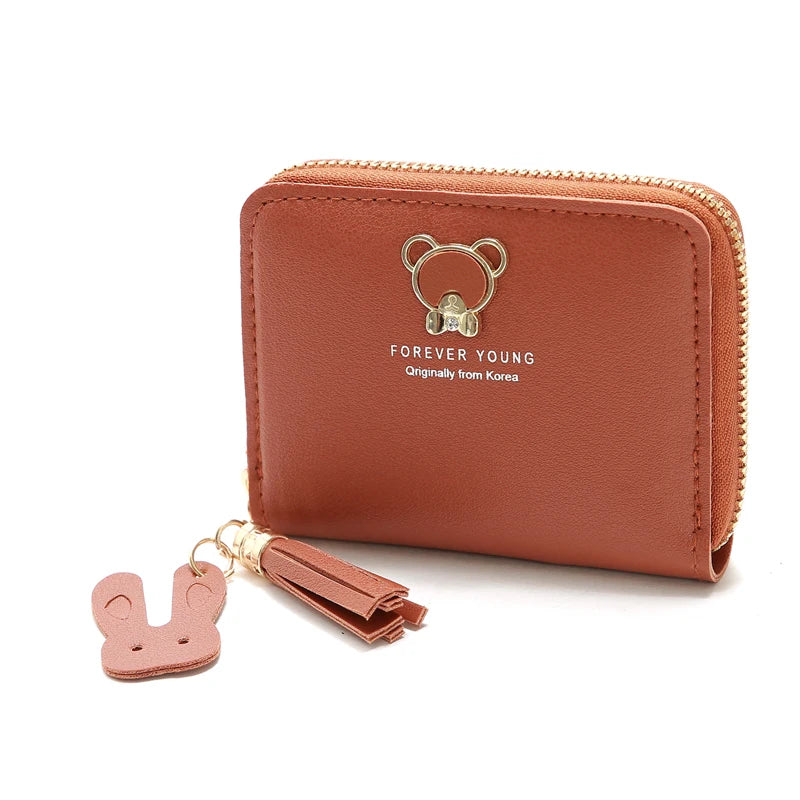 Women's leather Wallet Short Coin Purse Card Holder Small Ladies Wallet Female Hasp Mini Clutch Fashionable bear design wallet