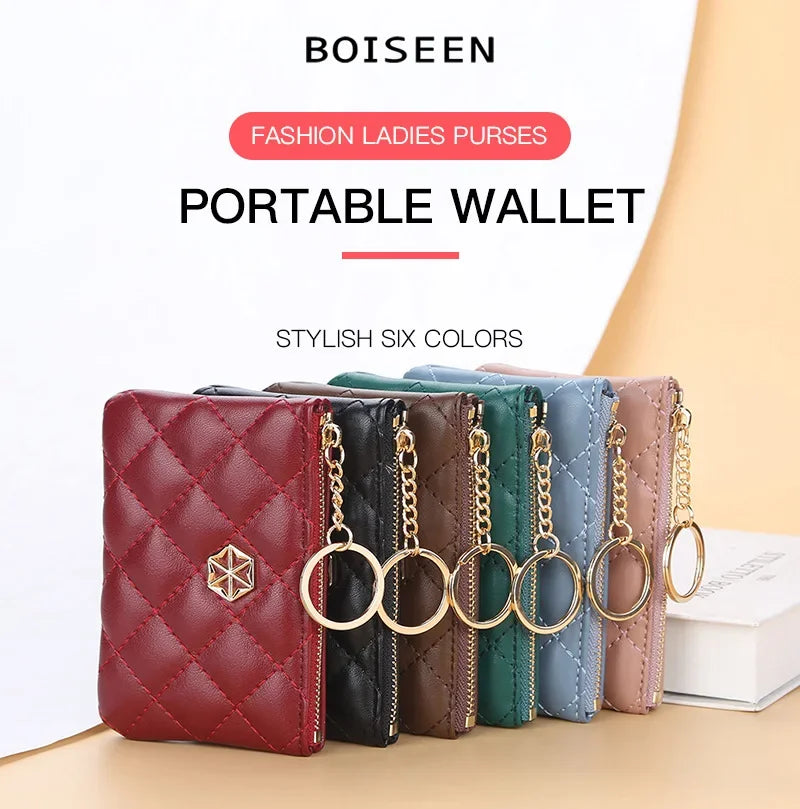 Women's Small Coin Purse PU Leather Wallet Fashion Mini Card Cash Holder Storage Bag with Keychain Ladies Zipper Wallet Gifts