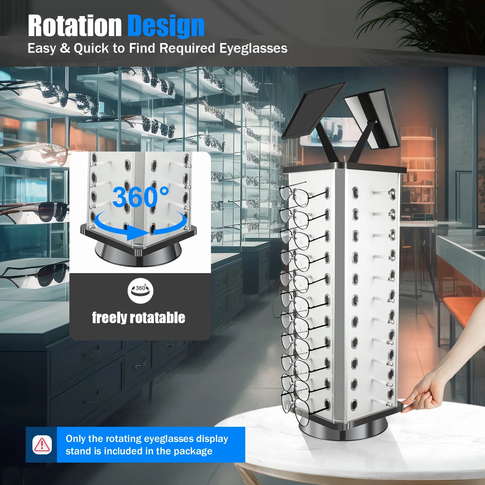 Rotating Eyeglasses Display Stand Hold Up to 44 Pairs of Eyeglasses Ideal for Displaying or Storing Sunglasses, Myopia Glasses