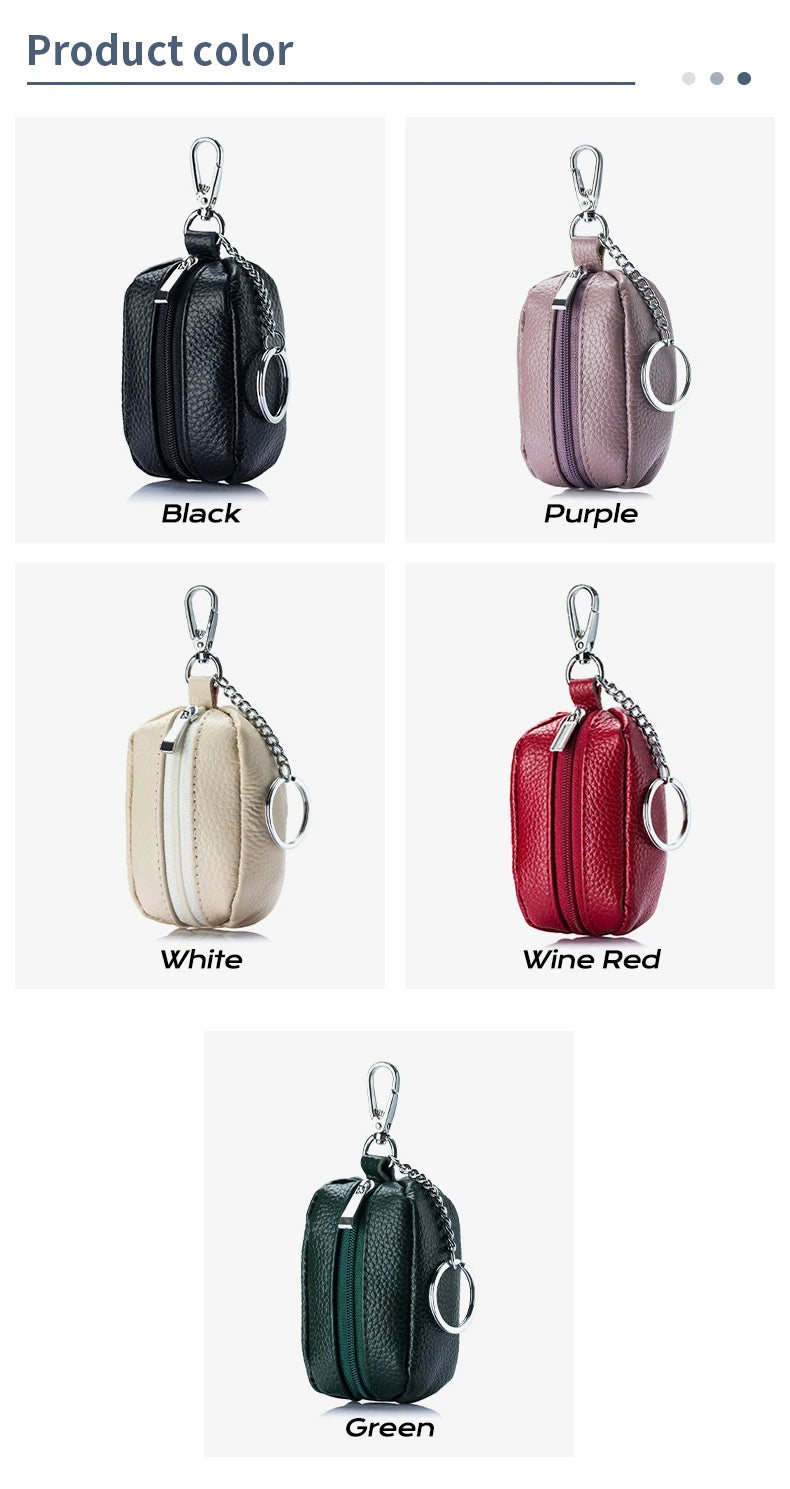 Small Pocket Zipper Key Storage Bag Simple Elegant PU Leather Wallet Car Key Ring Solid Color Lipstick Earphone Pouch Pocket