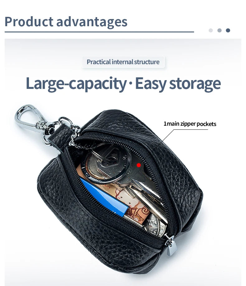 Small Pocket Zipper Key Storage Bag Simple Elegant PU Leather Wallet Car Key Ring Solid Color Lipstick Earphone Pouch Pocket