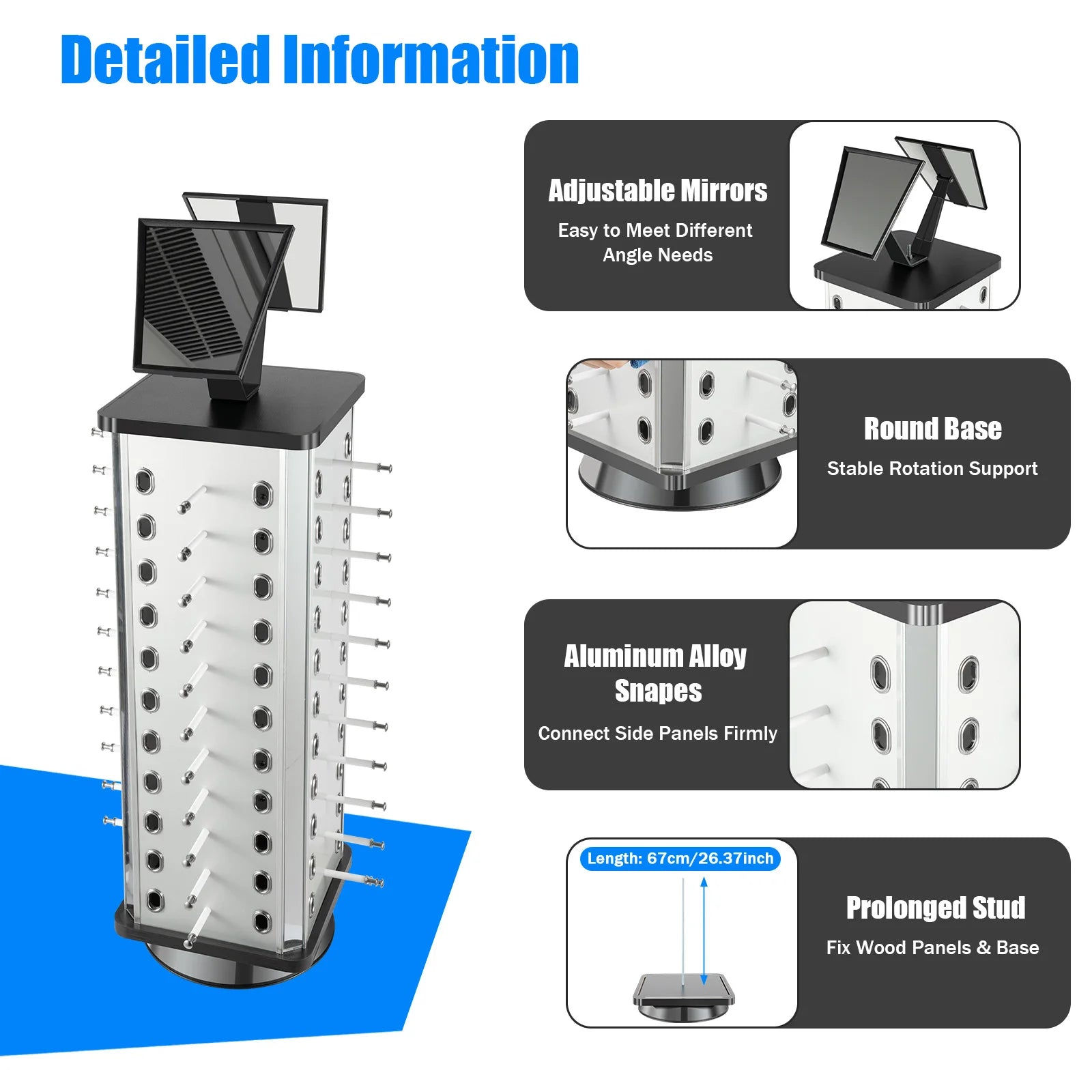 Rotating Eyeglasses Display Stand Hold Up to 44 Pairs of Eyeglasses Ideal for Displaying or Storing Sunglasses, Myopia Glasses