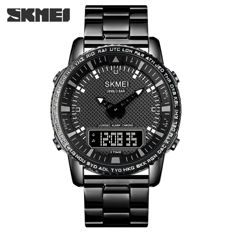 SKMEI Dual Time Dial Watch Fashion Steel Men's Men Watches Luxury Led Light Chrono Digital Watch Sport Stopwatch Clock For Men