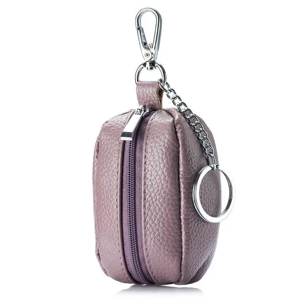 Small Pocket Zipper Key Storage Bag Simple Elegant PU Leather Wallet Car Key Ring Solid Color Lipstick Earphone Pouch Pocket