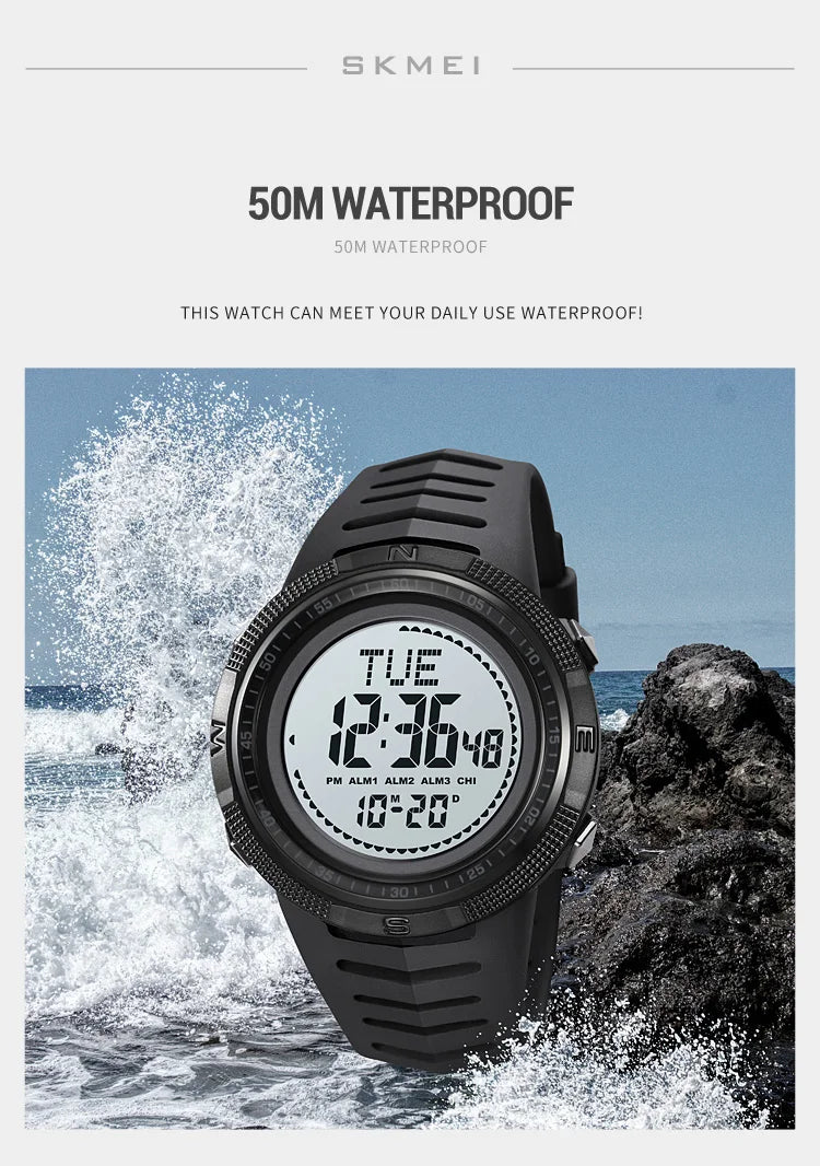 SKMEI Men's Sport Military Digital Men Watch For Men Waterproof Electronic Countdown Mens Wristwatches Outdoors Clock + Compass