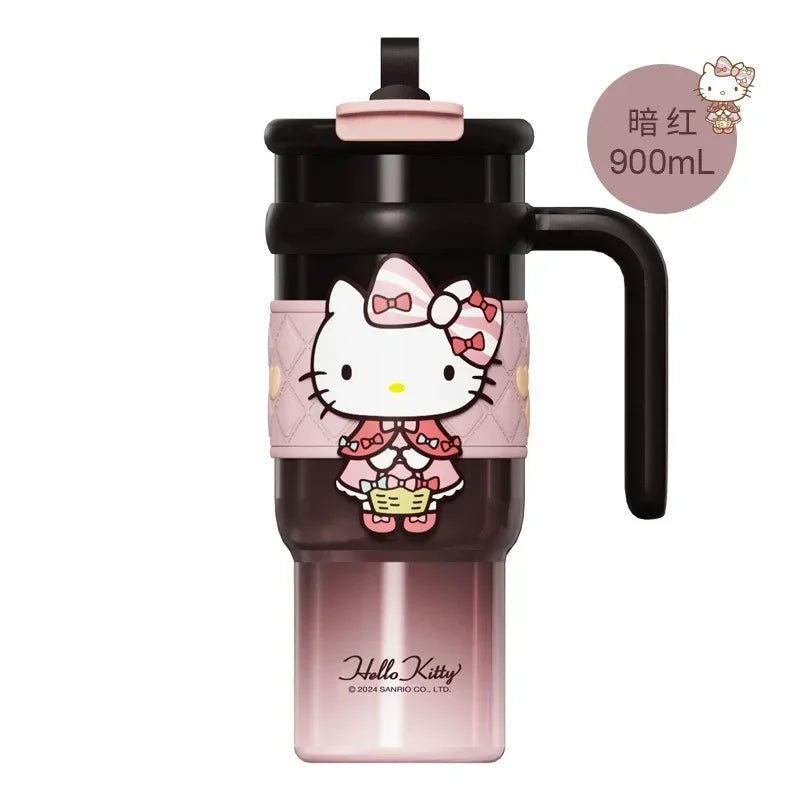 Sanrio 900Ml Thermos Cup Hello Kitty Cinnamoroll Kuromi Design Leakproof Water Cup Portable Bag Car Ice Cup Gift for Friends