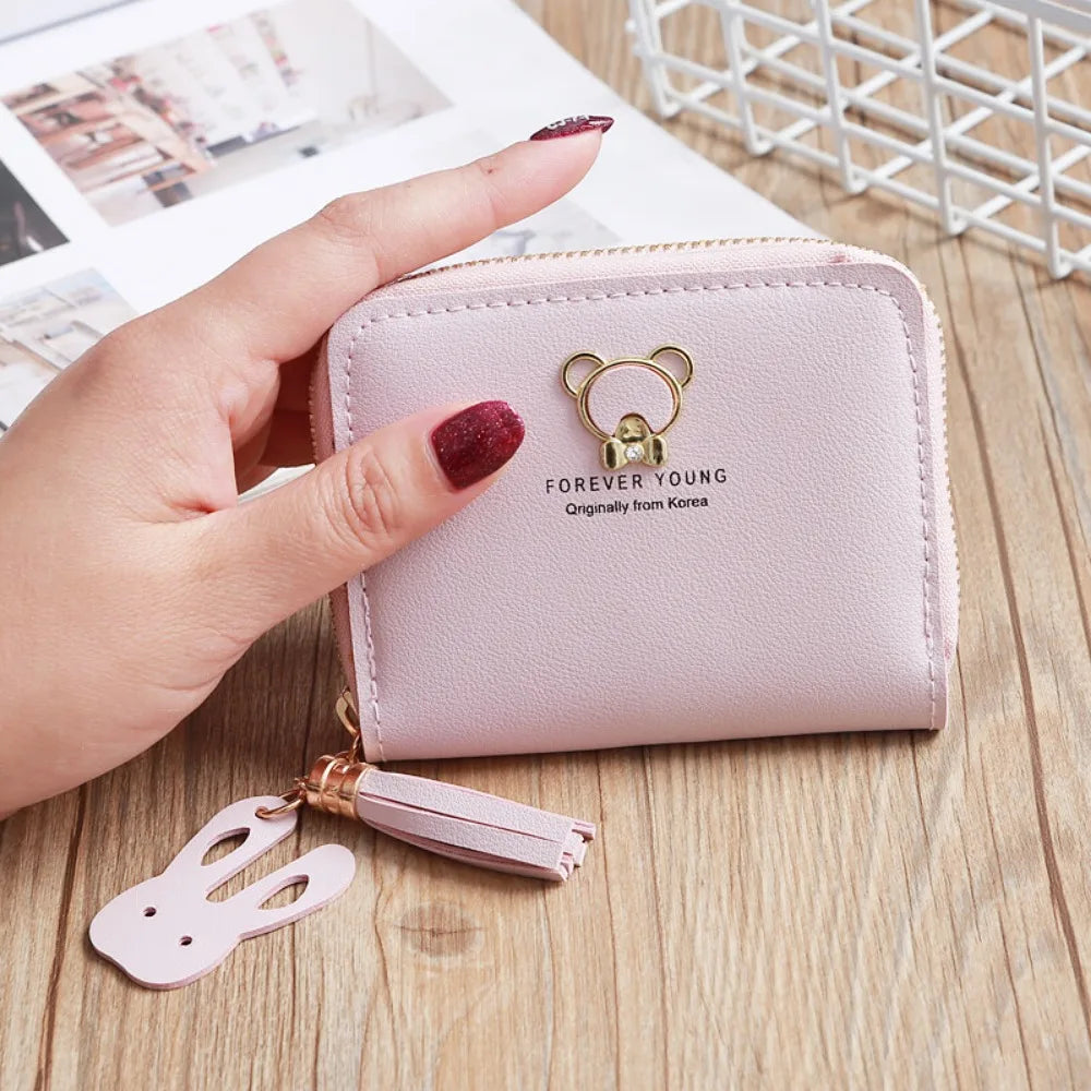 Women's leather Wallet Short Coin Purse Card Holder Small Ladies Wallet Female Hasp Mini Clutch Fashionable bear design wallet