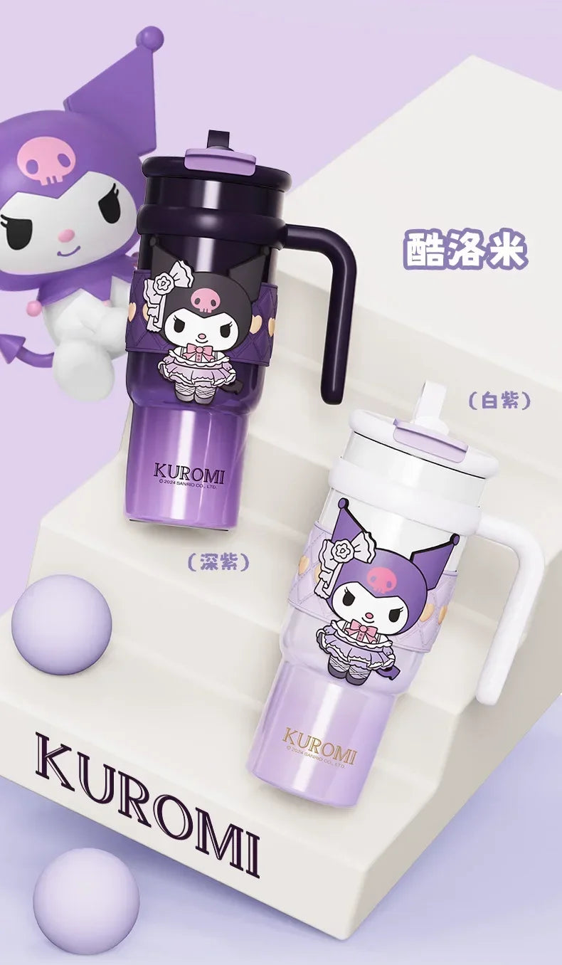 Sanrio 900Ml Thermos Cup Hello Kitty Cinnamoroll Kuromi Design Leakproof Water Cup Portable Bag Car Ice Cup Gift for Friends