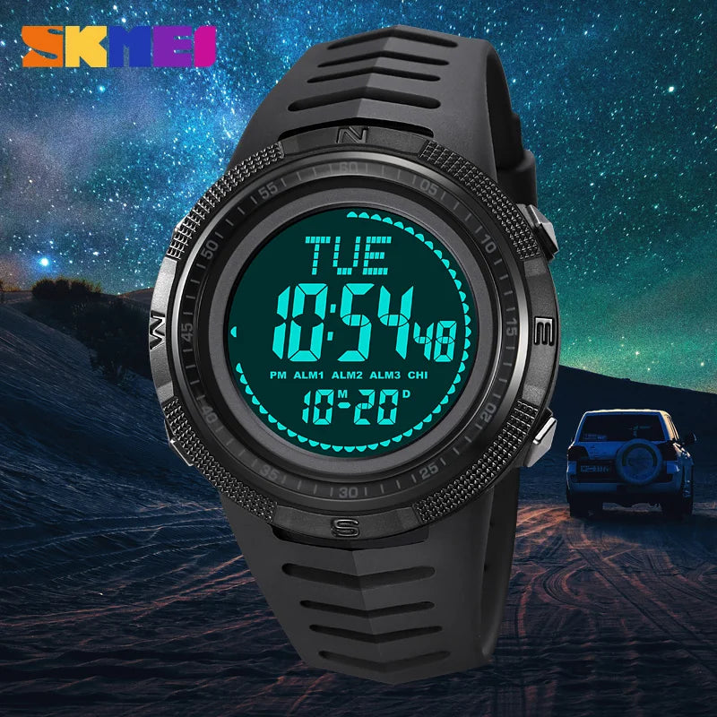 SKMEI Men's Sport Military Digital Men Watch For Men Waterproof Electronic Countdown Mens Wristwatches Outdoors Clock + Compass