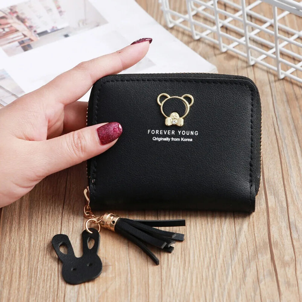 Women's leather Wallet Short Coin Purse Card Holder Small Ladies Wallet Female Hasp Mini Clutch Fashionable bear design wallet
