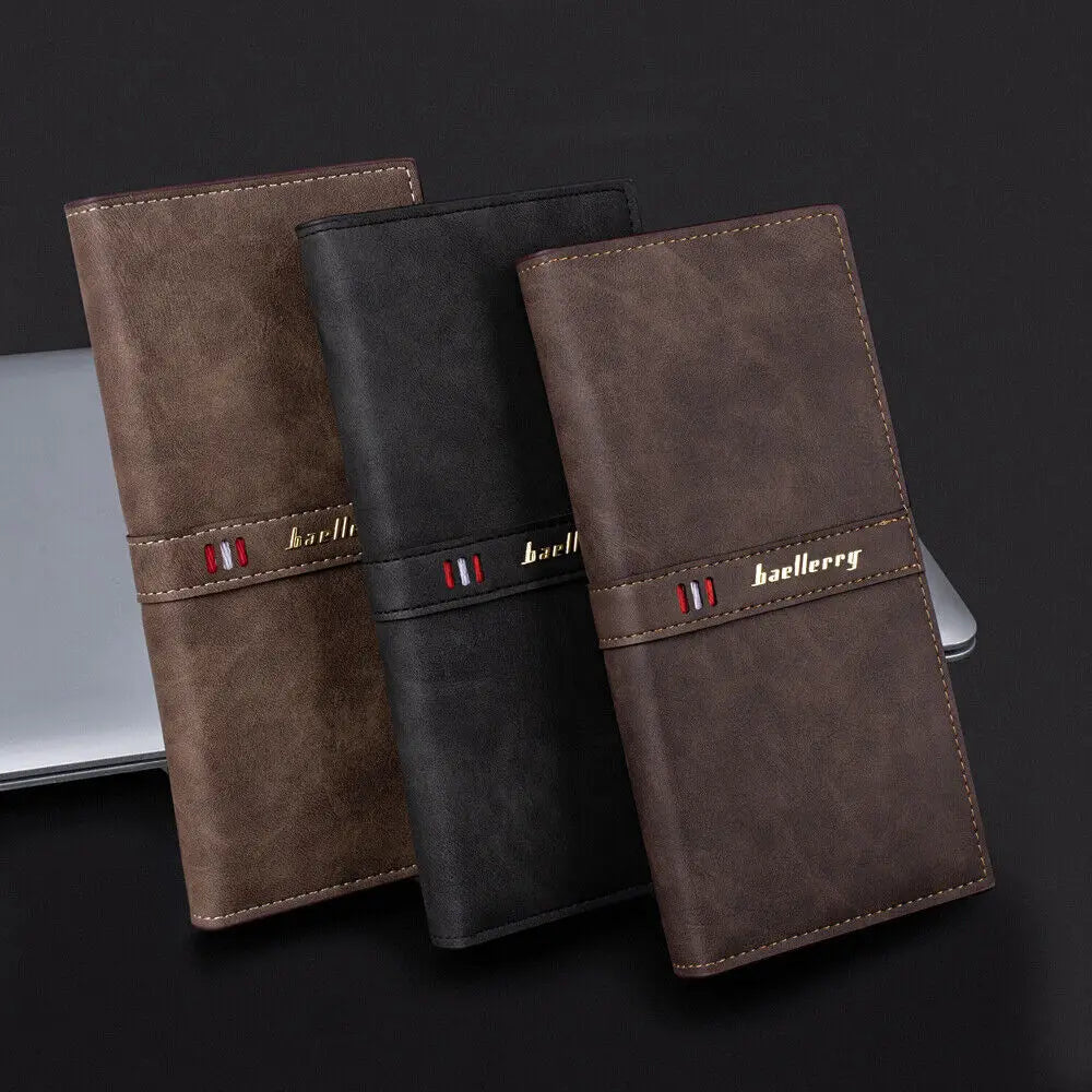 Men's Leather Wallet ID Card Holder Purse Bifold Pocket Long Clutch Bifold Business Money Bag Man Wallets Slim Wallet Card Slot