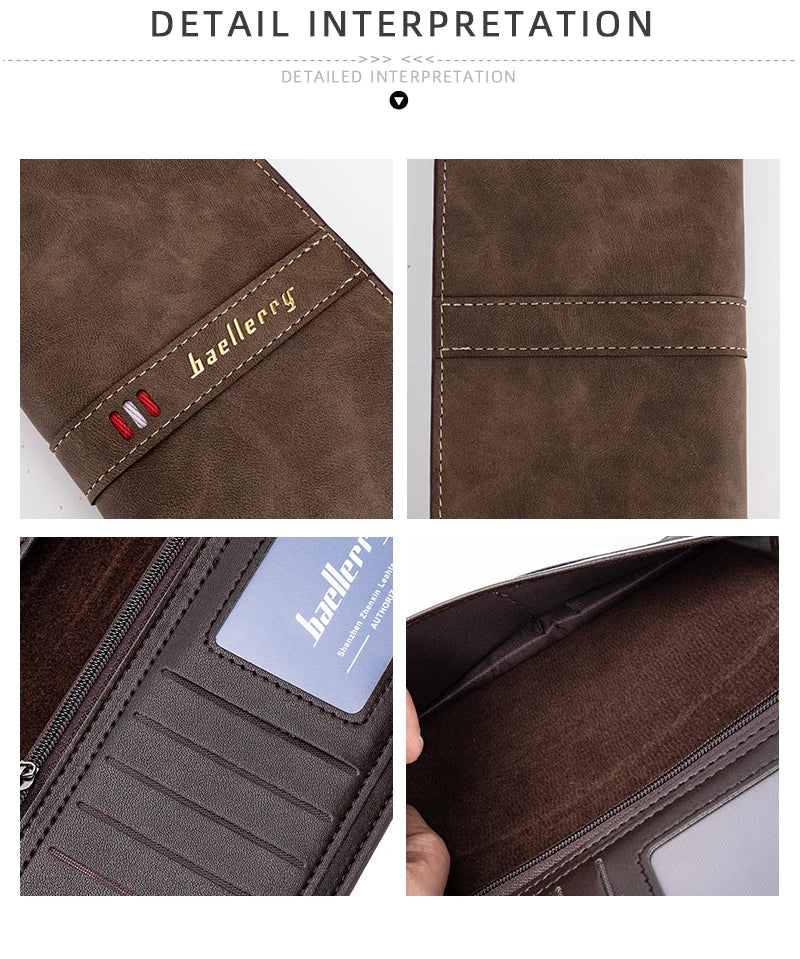 Men's Leather Wallet ID Card Holder Purse Bifold Pocket Long Clutch Bifold Business Money Bag Man Wallets Slim Wallet Card Slot