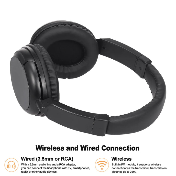 FM Wireless Headphones Over Ear Music Earphones with Transmitter 3.5mm Wired Headset Support FM Radio for TV PC Phones MP3 Playe