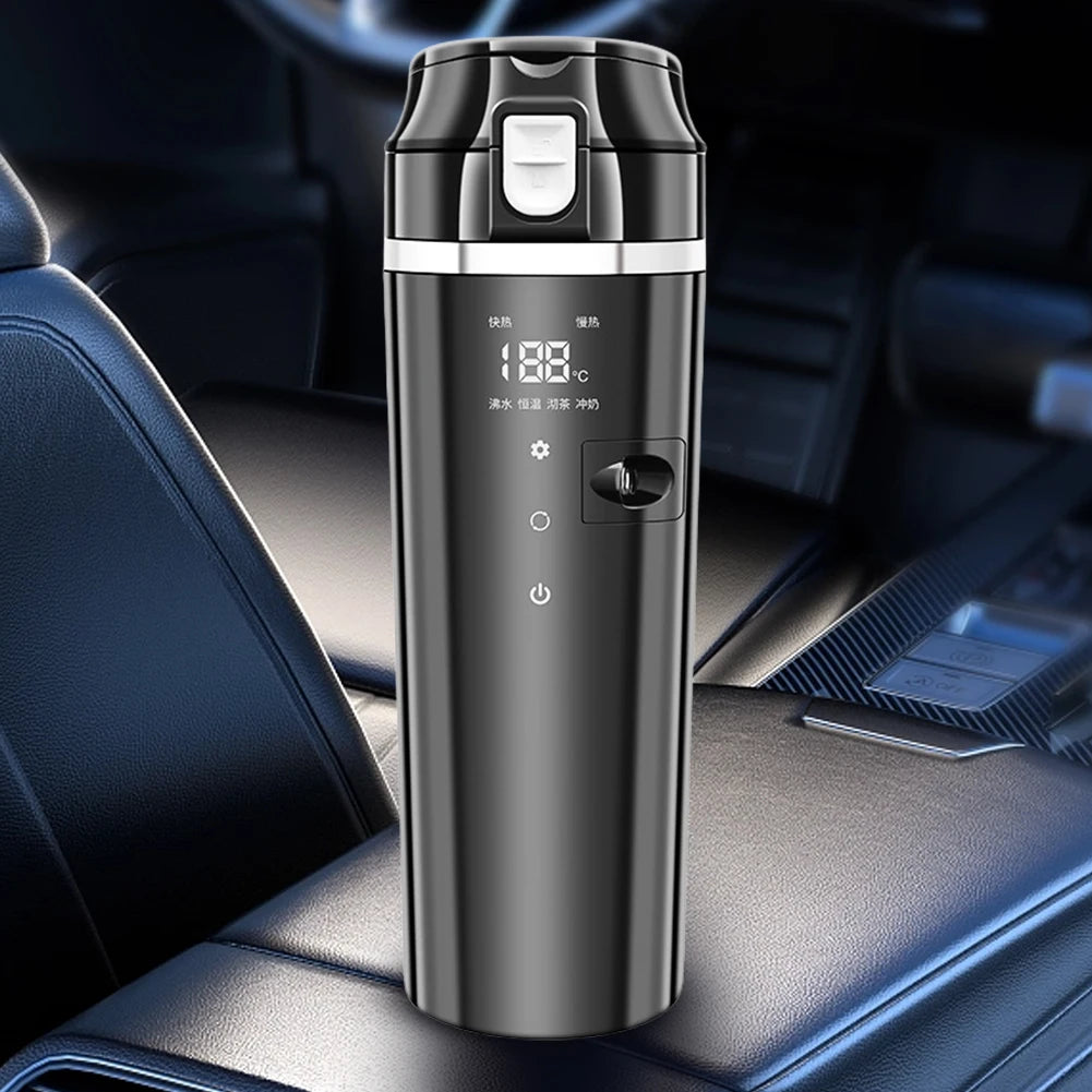 12V/24V Water Warmer Bottle Smart Temperature Control Car Heated Smart Mug Digital LCD Display Thermos Cup Stainless Steel 500ML