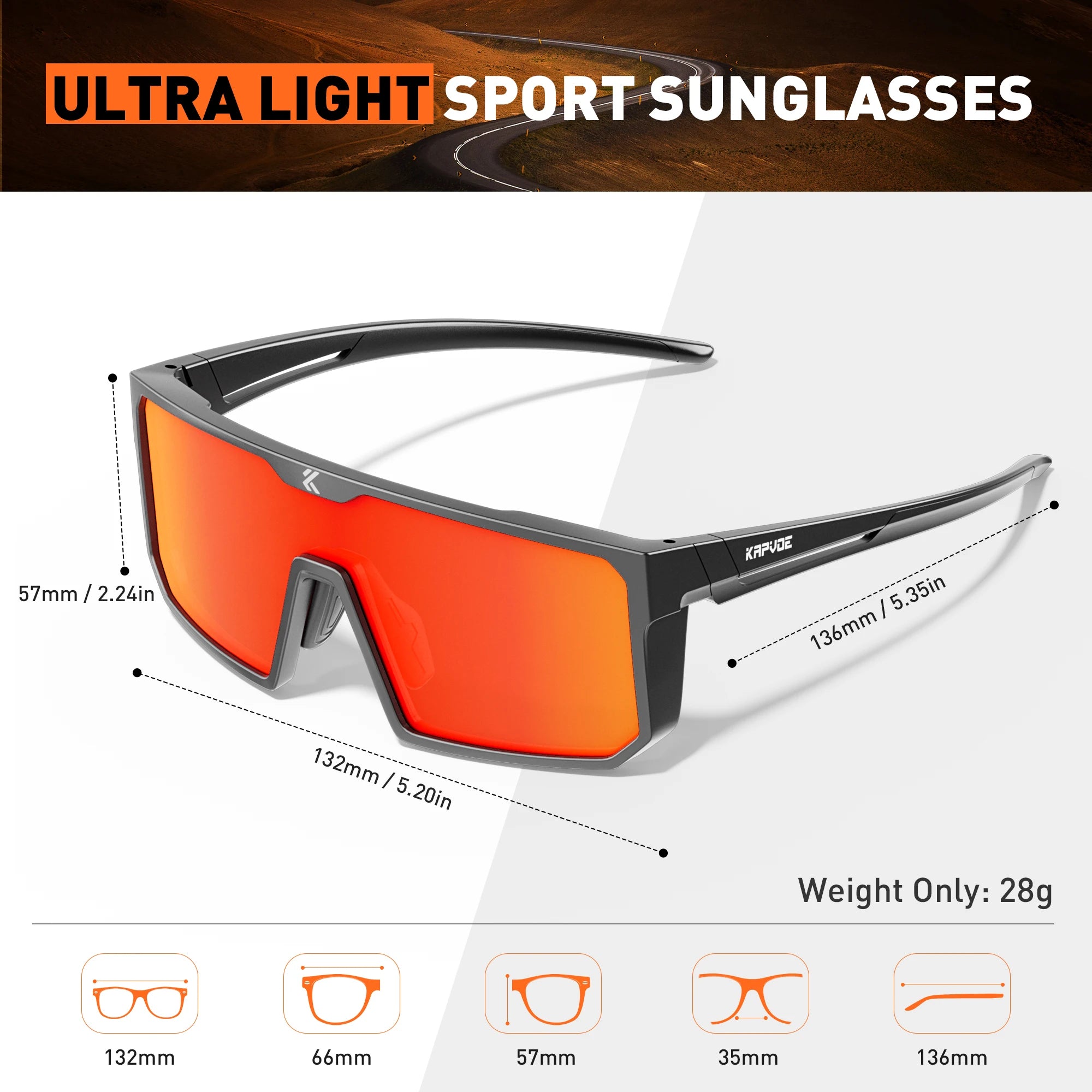 KAPVOE Polarized Cycling Glasses Sports Sunglasses for Men Women, UV400 Protection MTB Bicycle Baseball Mountain Bike Glasses