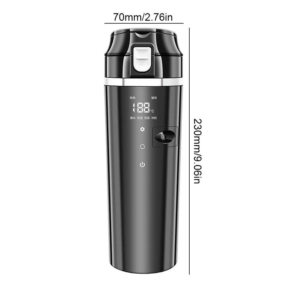 12V/24V Water Warmer Bottle Smart Temperature Control Car Heated Smart Mug Digital LCD Display Thermos Cup Stainless Steel 500ML