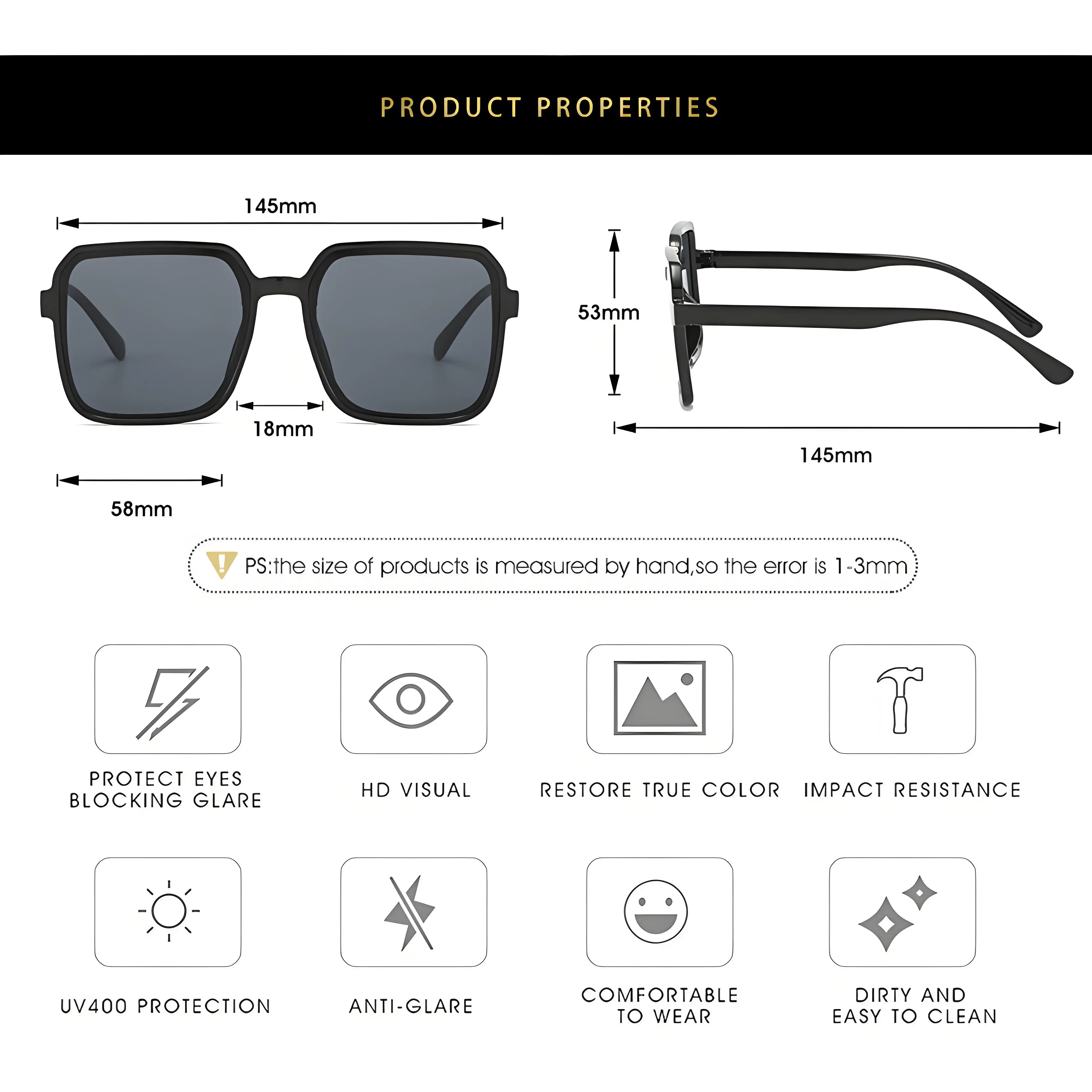 Retro Square Acetate Sunglasses - Unisex Oversized UV Protection ✔Non-Slip Nose Pads (Driving/Fishing/Travel)