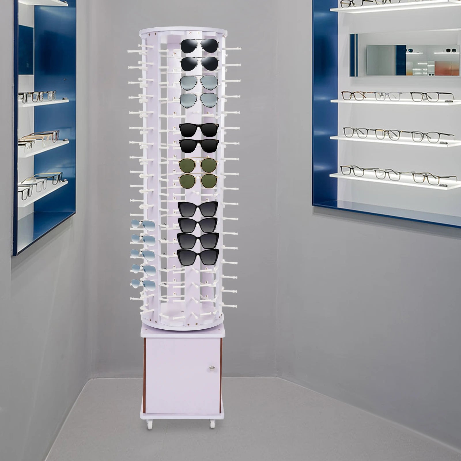Sunglasses Storage Organizer Floor-standing Glasses Display Stand With Wheels Glasses Storage Display Stand