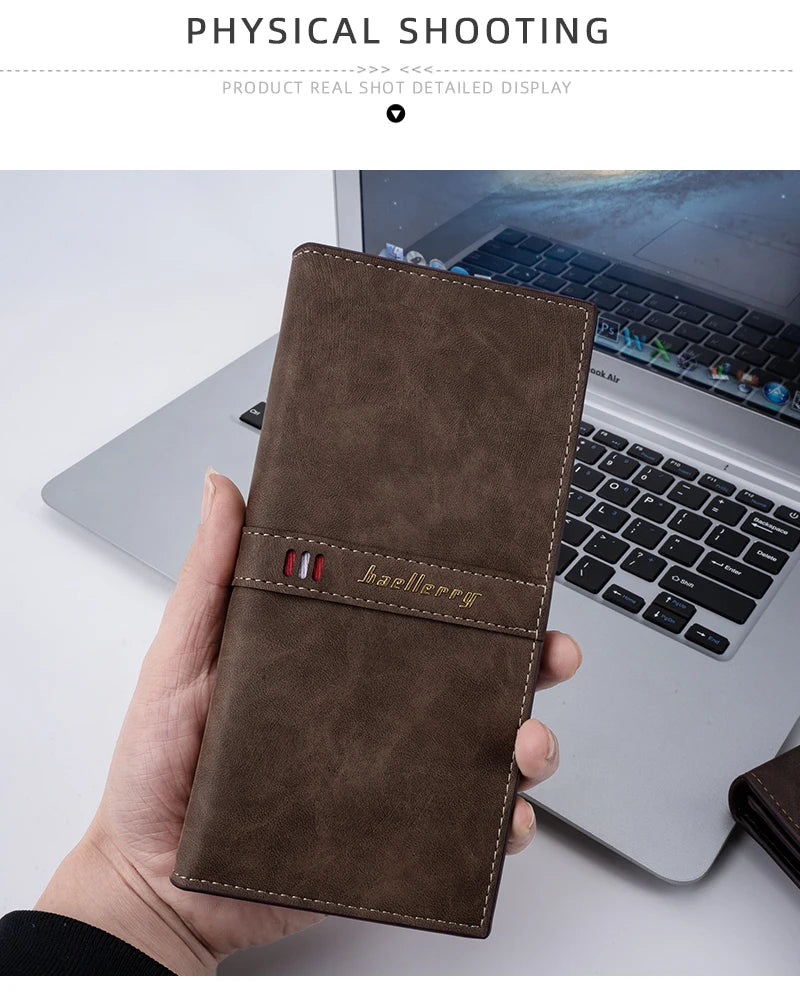 Men's Leather Wallet ID Card Holder Purse Bifold Pocket Long Clutch Bifold Business Money Bag Man Wallets Slim Wallet Card Slot