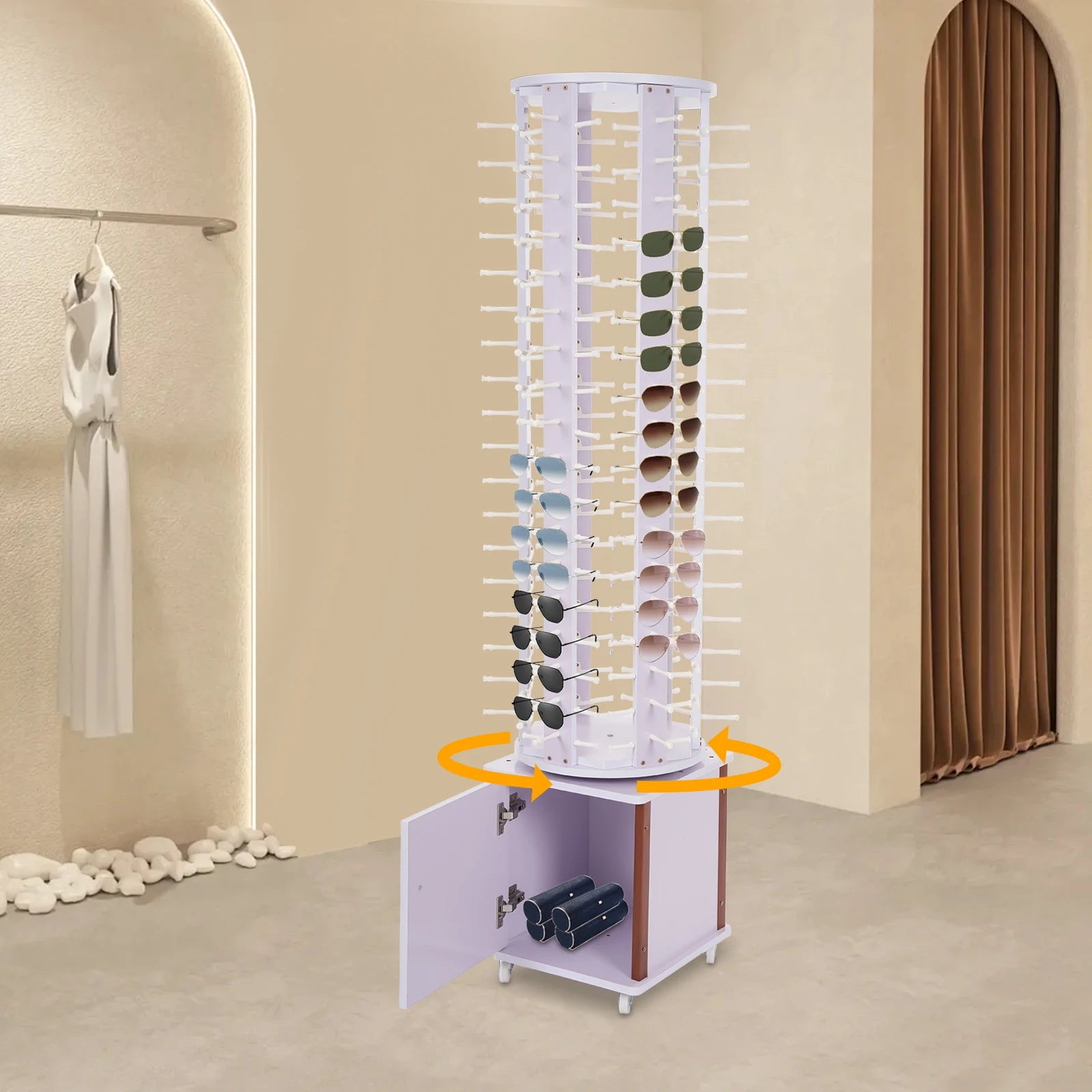 Sunglasses Storage Organizer Floor-standing Glasses Display Stand With Wheels Glasses Storage Display Stand