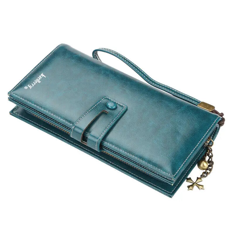 Women's Fashion Leather Wallet Bifold Zipper Wallet Multi-card Slot Purse Wristband Handbag Large Capacity Wallet Phone Bag