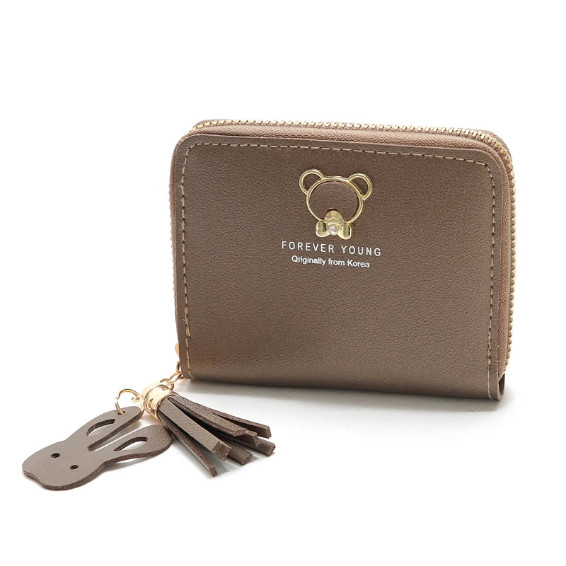 Women's leather Wallet Short Coin Purse Card Holder Small Ladies Wallet Female Hasp Mini Clutch Fashionable bear design wallet