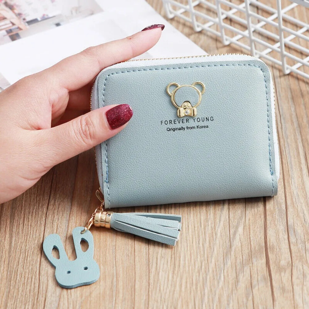 Women's leather Wallet Short Coin Purse Card Holder Small Ladies Wallet Female Hasp Mini Clutch Fashionable bear design wallet