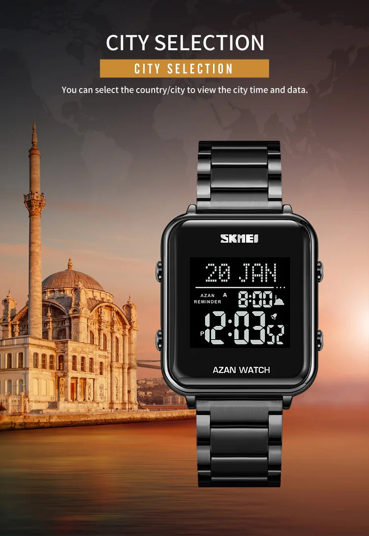 SKMEI Muslim Azan Digital Watches Men's Watch For Men Prayer With Qibla Compass Adhan Alarm Hijri Islamic Wristwatches Clock