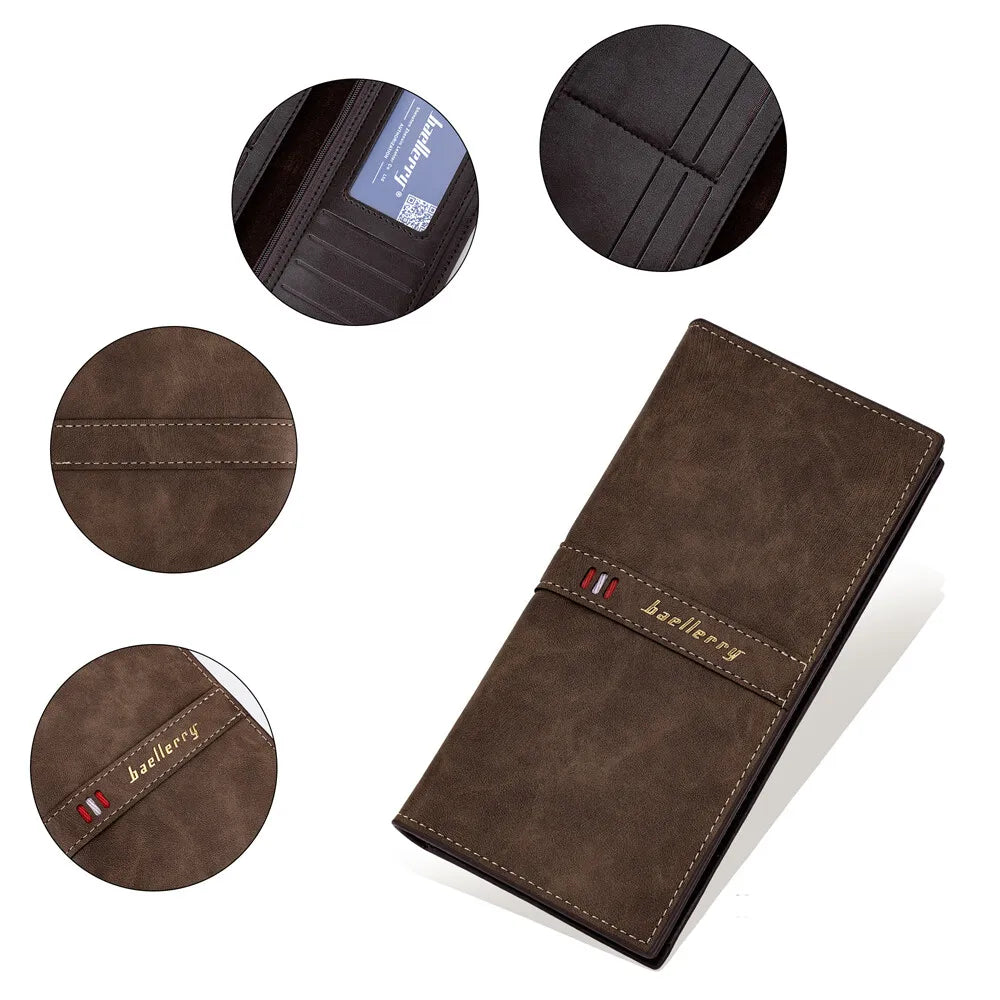 Men's Leather Wallet ID Card Holder Purse Bifold Pocket Long Clutch Bifold Business Money Bag Man Wallets Slim Wallet Card Slot