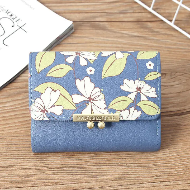 Women's Foldable Leather Wallet Floral Print Wallet Multi-card Slot ID Card Holder Card Bag Fashionable Wallet Cute Handbag