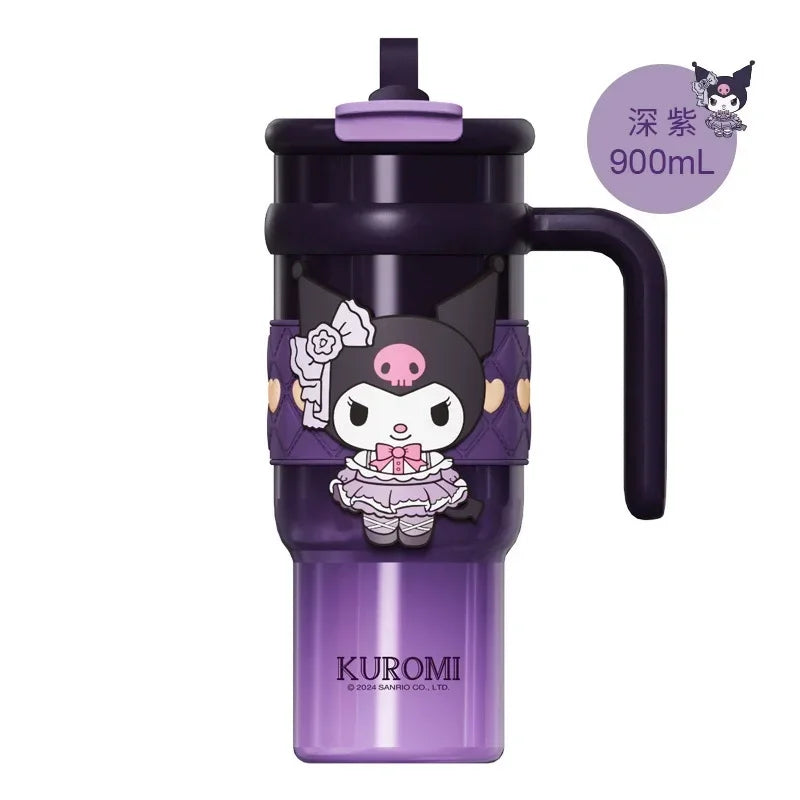 Sanrio 900Ml Thermos Cup Hello Kitty Cinnamoroll Kuromi Design Leakproof Water Cup Portable Bag Car Ice Cup Gift for Friends