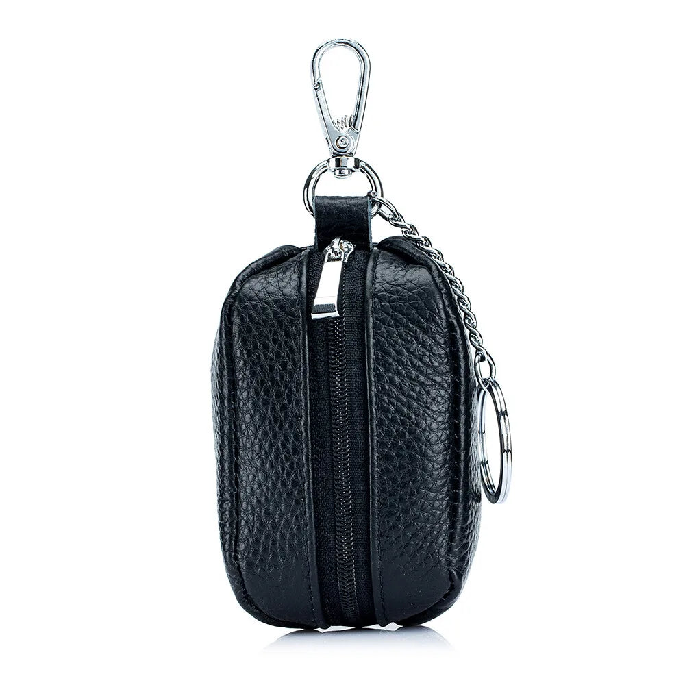 Small Pocket Zipper Key Storage Bag Simple Elegant PU Leather Wallet Car Key Ring Solid Color Lipstick Earphone Pouch Pocket