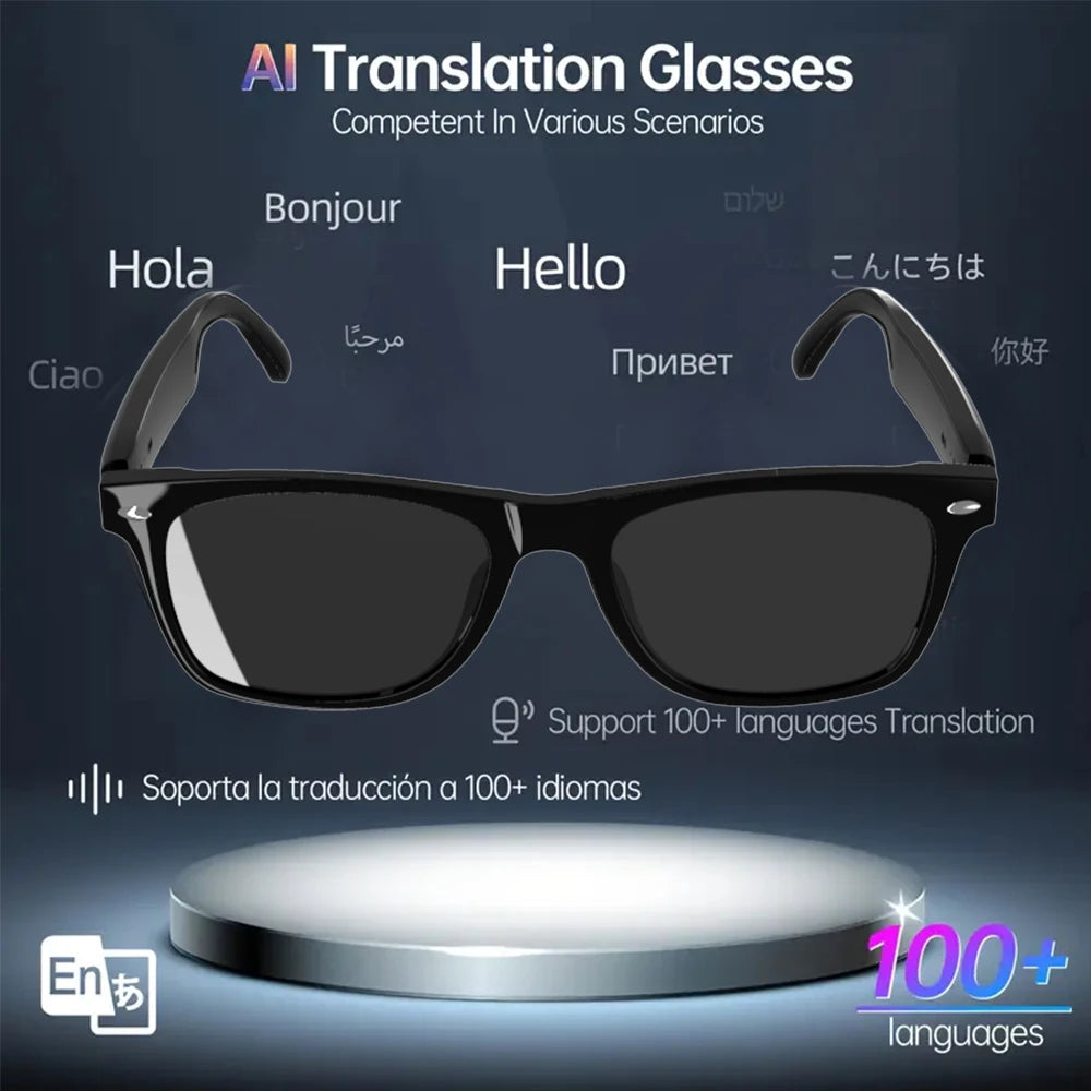 SENBONO AI Translation Smart Glassess Sunglasses With Bluetooth Call Play Music Headphones for Sports Driving Fitness Cycling