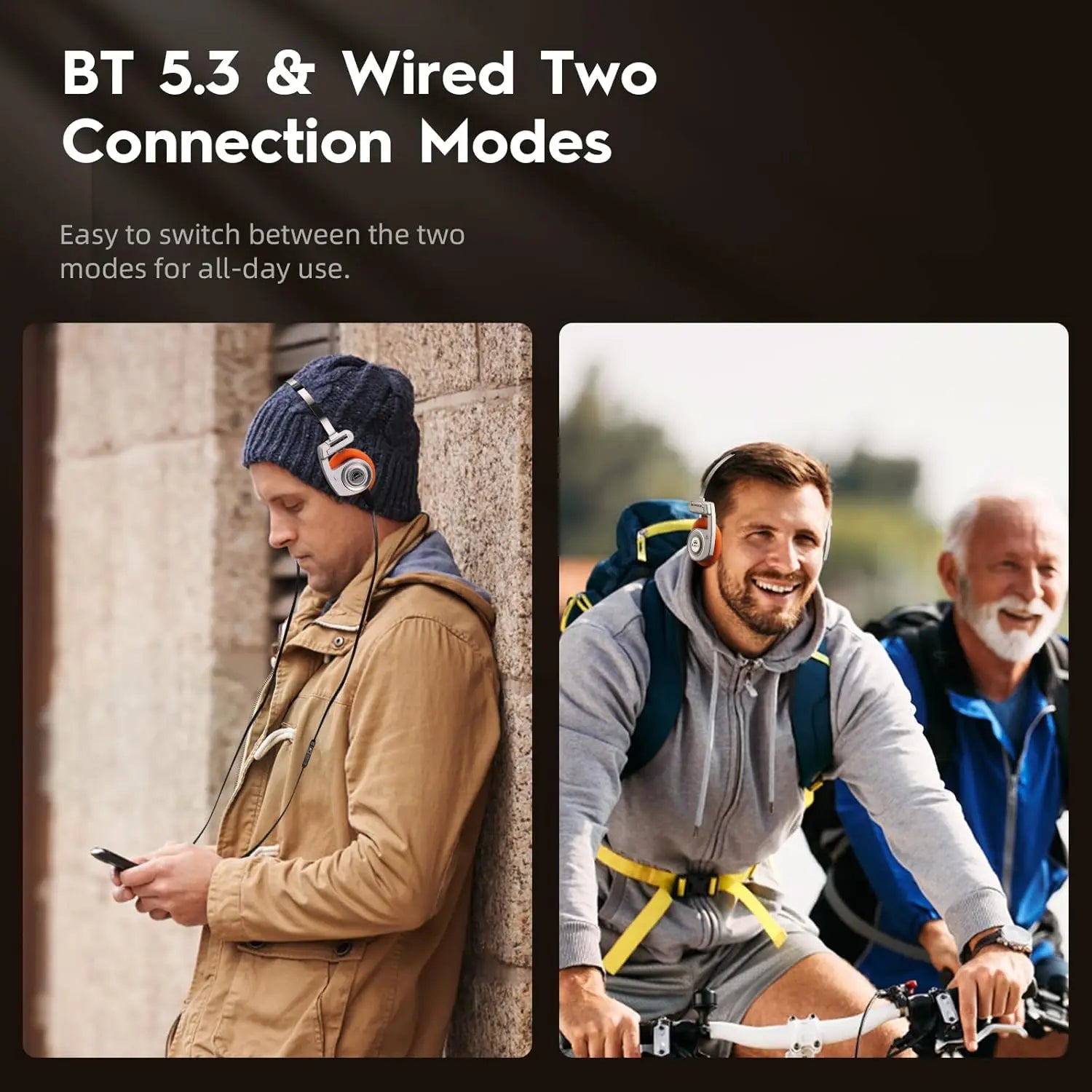 okcsc Retro 3rd Wireless Headphones Drive Open HIFI On-Ear Bluetooth Headphones Portable Lightweight Headsts with Microphone