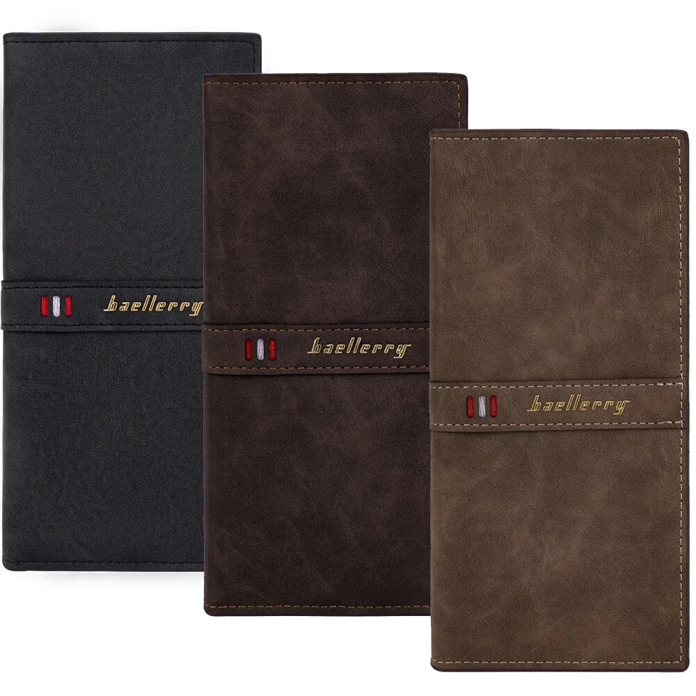 Men's Leather Wallet ID Card Holder Purse Bifold Pocket Long Clutch Bifold Business Money Bag Man Wallets Slim Wallet Card Slot