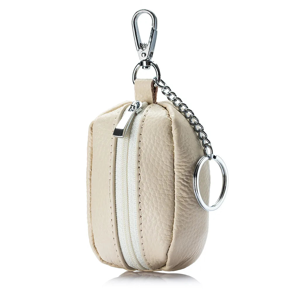 Small Pocket Zipper Key Storage Bag Simple Elegant PU Leather Wallet Car Key Ring Solid Color Lipstick Earphone Pouch Pocket