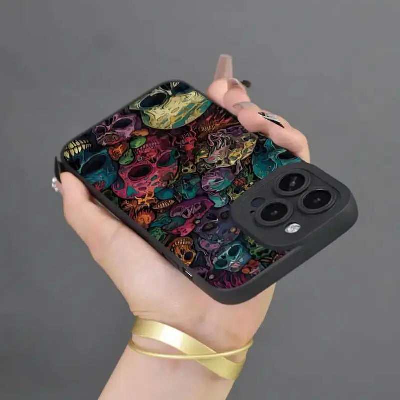 Creative Skull Pattern Phone Case Phone Accessories Compatible with IPhone 16 Pro Max 15 Pro 14Plus 13 12 11 XR X/XS